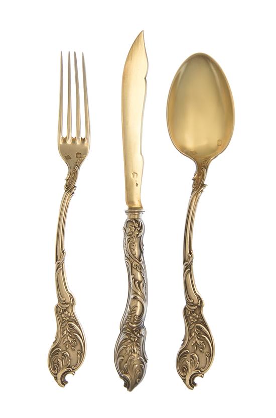 Appraisal: Sale Lot A French Parcel-Gilt Silver Fruit Flatware Service Louis