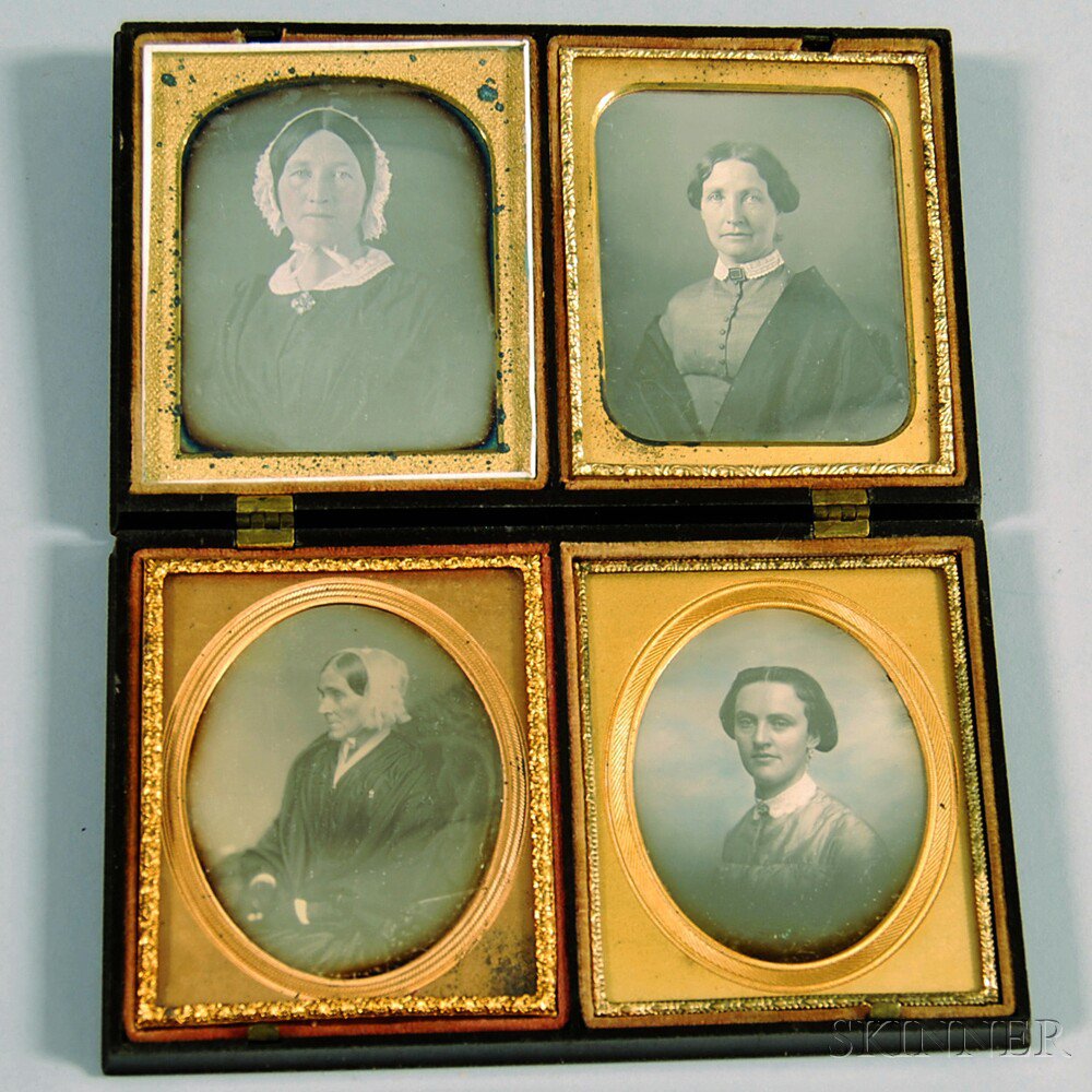 Appraisal: Four Sixth-plate Daguerreotype Portraits of Women in a Common Union