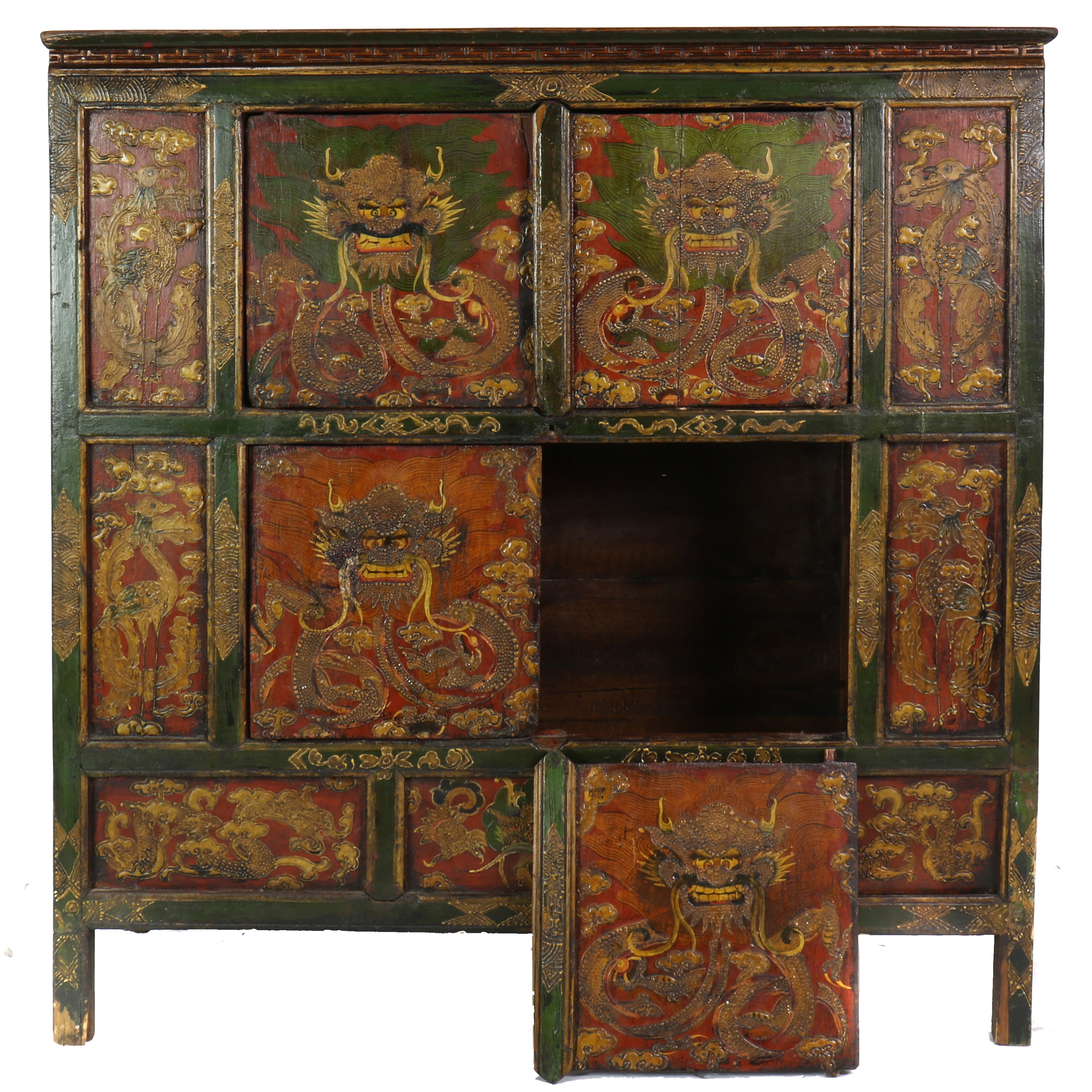 Appraisal: TIBETAN PAINTED ALTAR CABINET Tibetan painted altar cabinet h x