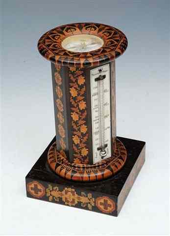 Appraisal: A TUNBRIDGEWARE OCTAGONAL SHAPED COLUMN with applied thermometer and inset