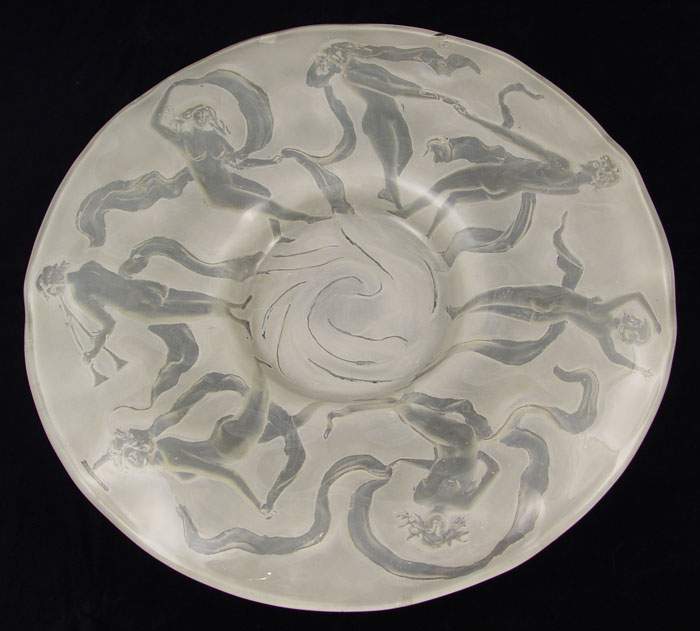 Appraisal: LALIQUE VERLYS STYLE NUDE SATIN GLASS CHARGER Dipped center with