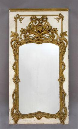 Appraisal: LOUIS XV PAINTED AND PARCEL-GILT MIRROR The carved trophy and