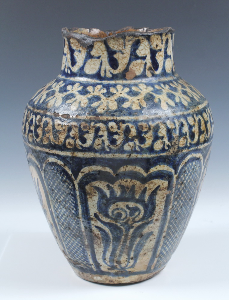 Appraisal: PERSIAN POT - th- th c Persian Blue White Glazed