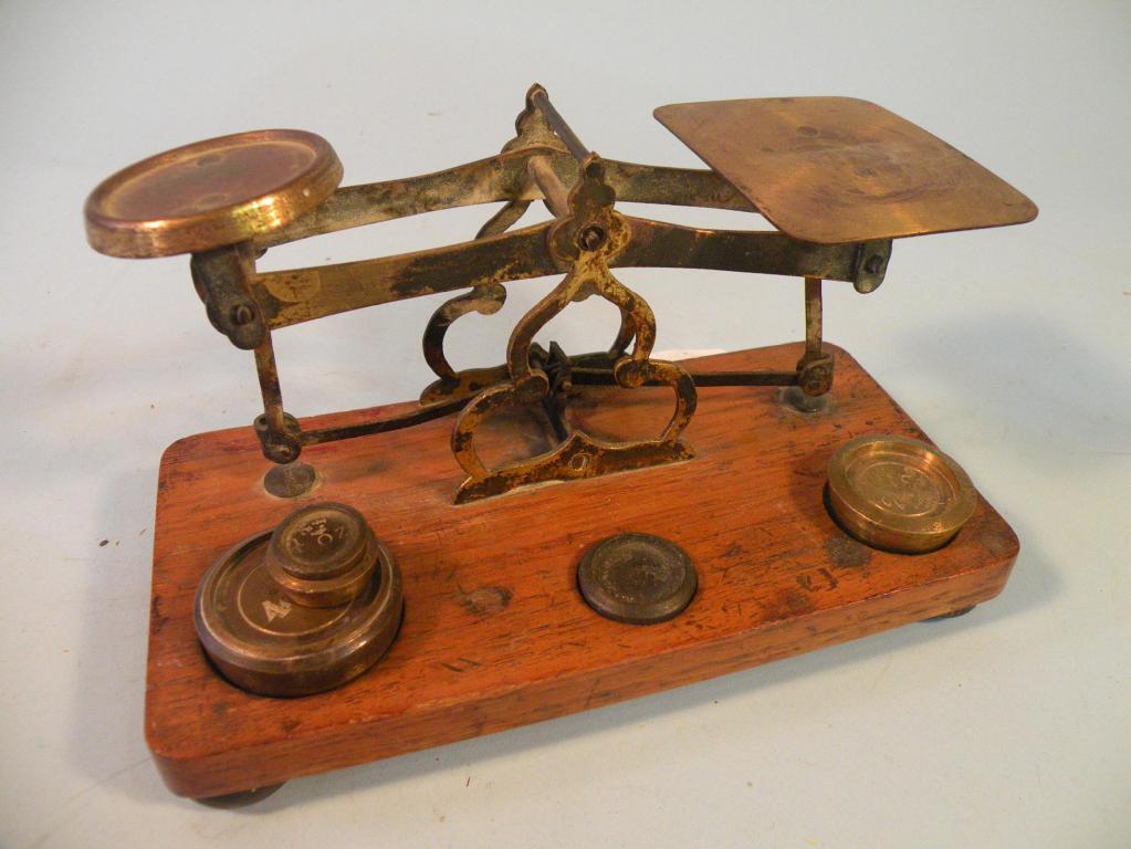 Appraisal: Victorian brass and mahogany letter scales a tape measure a