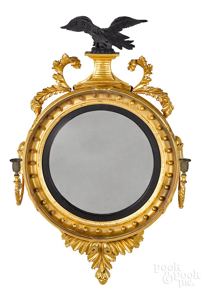 Appraisal: Giltwood convex mirror Exclusive on Bidsquare Giltwood convex mirror ca