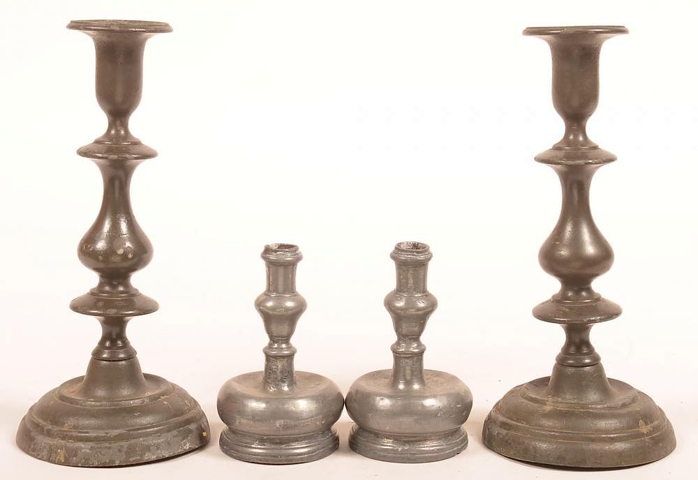 Appraisal: Two Pair of Pewter Candlesticks Two Pair of th th