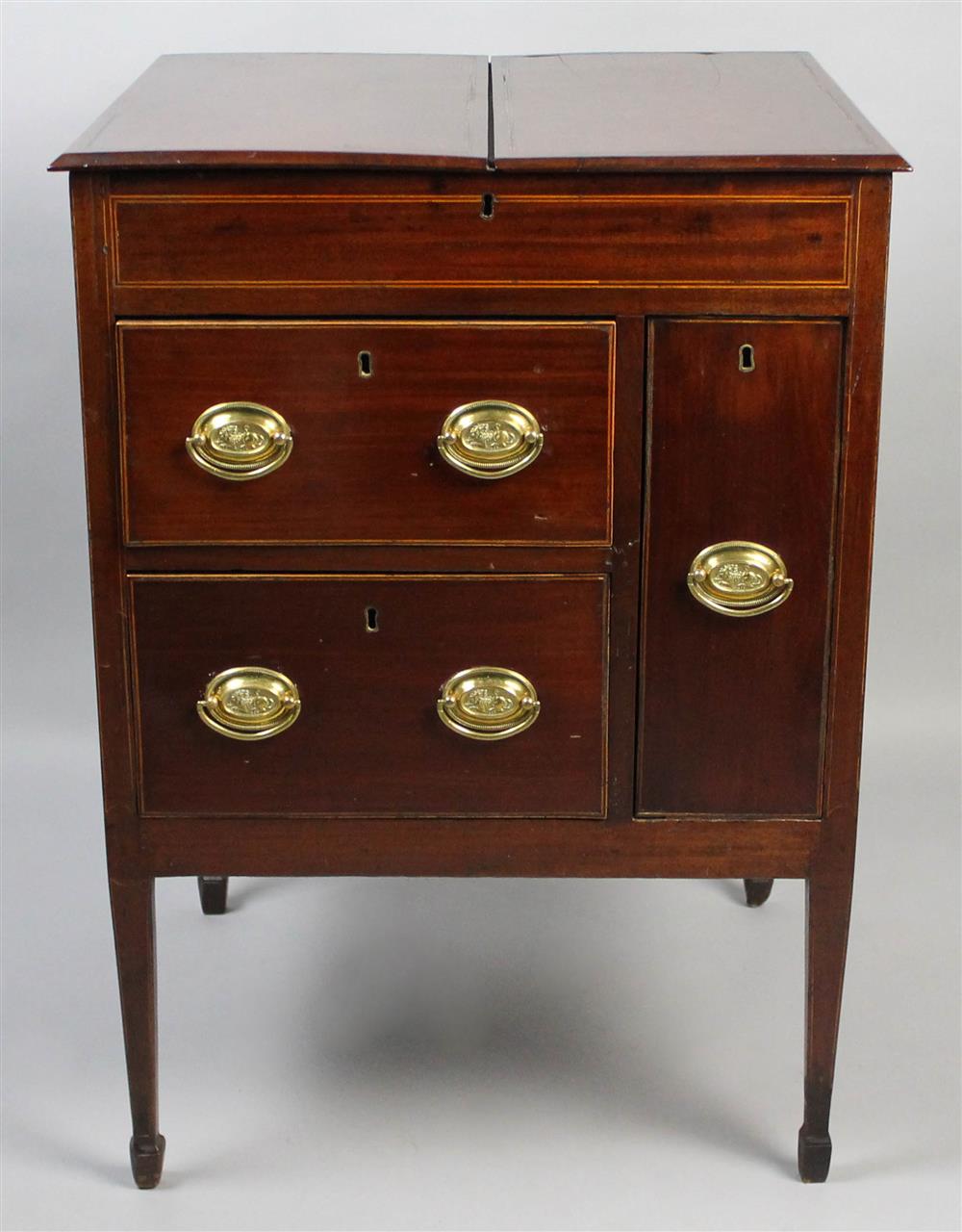 Appraisal: GEORGIAN INLAID MAHOGANY WINE CABINET having a double hinged top