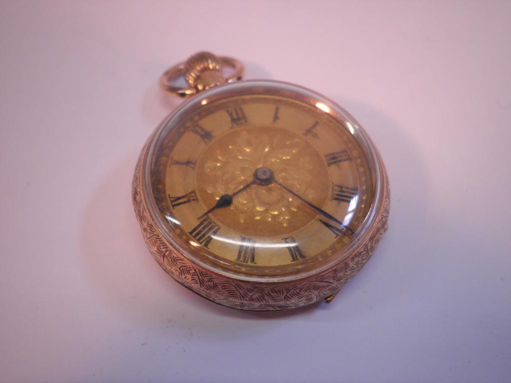 Appraisal: A Swiss fob watch with engraved dial the case stamped