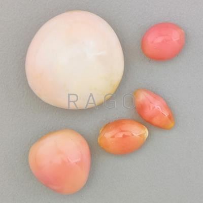 Appraisal: FIVE UNMOUNTED CONCH PEARLS Semispherical pink blush on angel skin