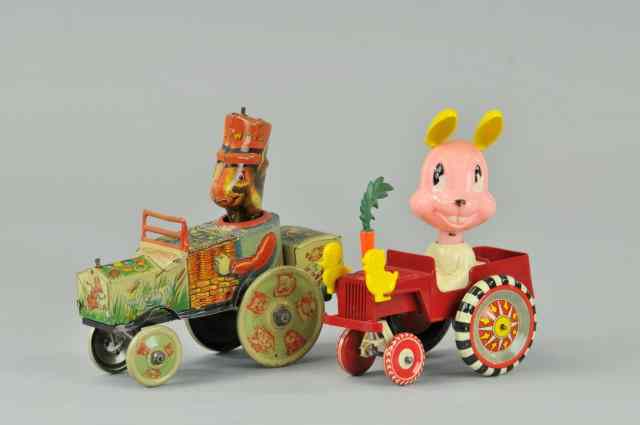 Appraisal: UNCLE WIGGLY AND PETER RABBIT CAR Louis Marx lithographed tin