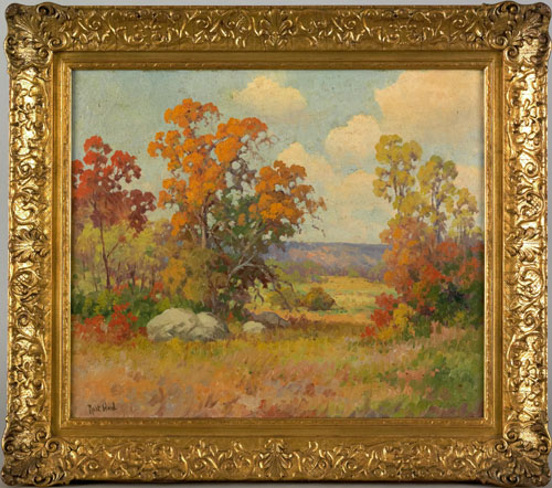 Appraisal: Robert William Wood American - oil on canvas autumn landscape