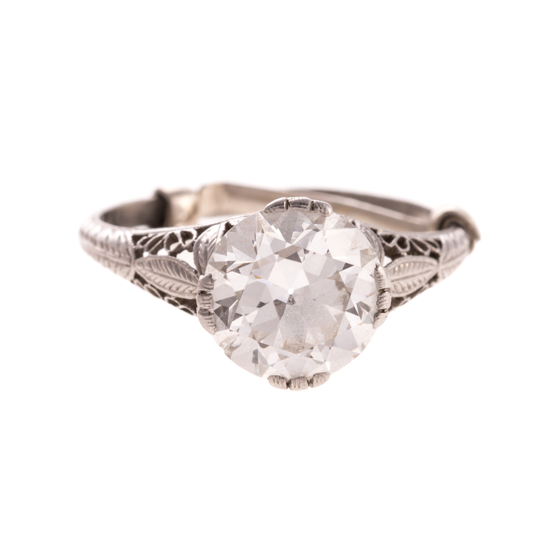 Appraisal: A Lady's cts Diamond Solitaire Filigree Ring Platinum European cut