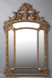 Appraisal: Louis XV Style Copper Gilt Composition Overmantel Cushion Mirror th