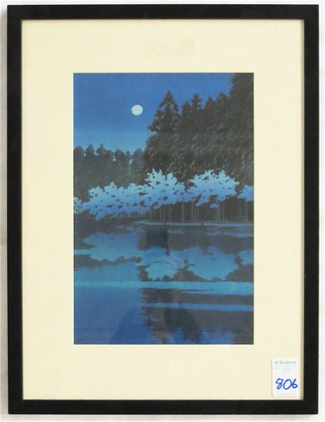 Appraisal: KAWASE HASUI COLOR WOODCUT Japan - Moonlit landscape with river