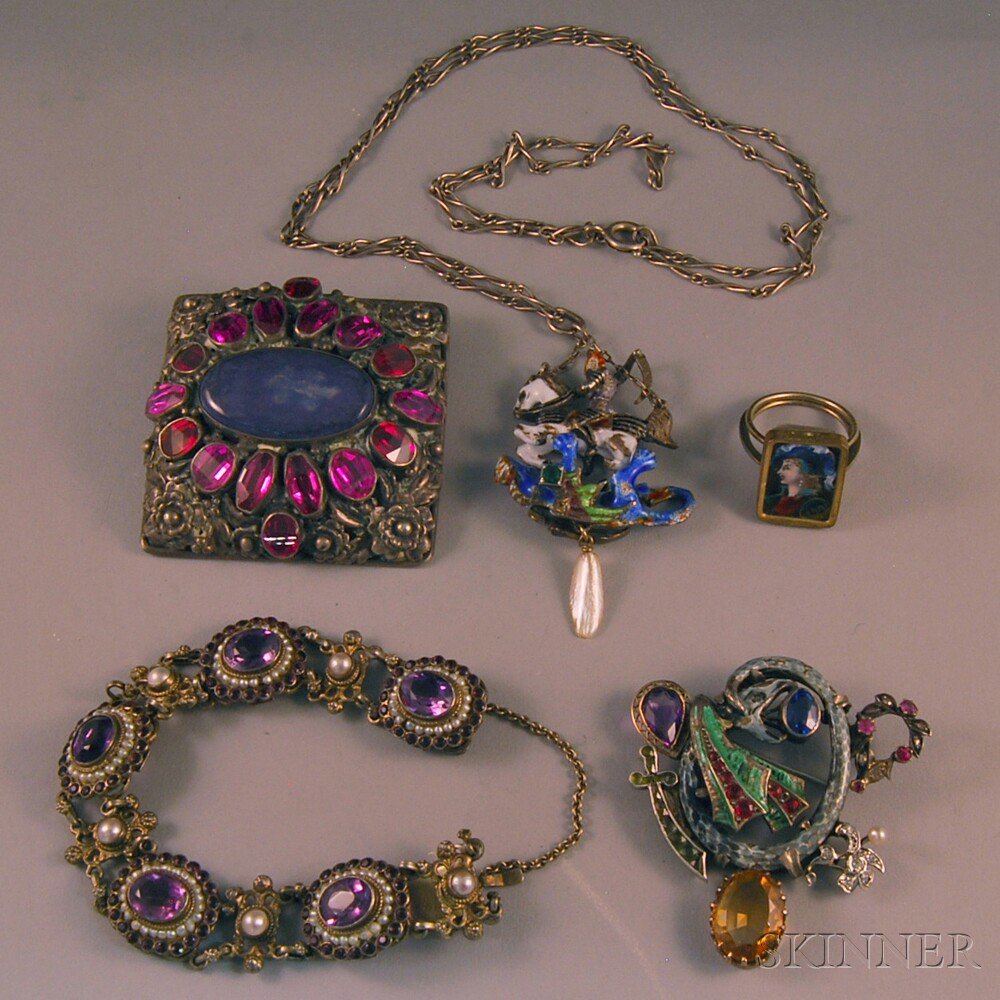 Appraisal: Small Group of Silver Jewelry a large paste and stone