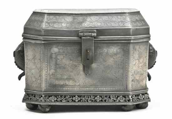 Appraisal: An Anglo-Indian Pewter Tea Caddy of casket form having floral