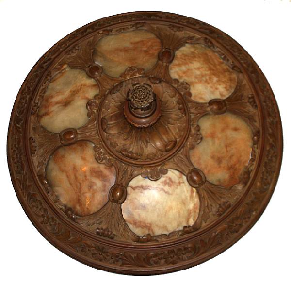 Appraisal: A Renaissance Revival carved wood and alabaster ceiling fixture losses