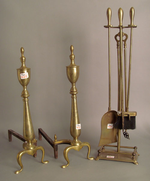 Appraisal: Pair of Federal style brass andirons h together with a