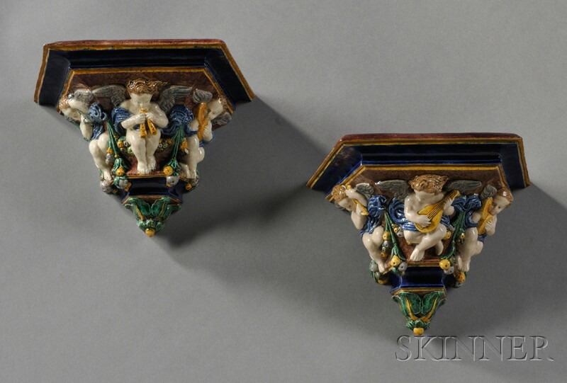 Appraisal: Pair of Majolica Wall Brackets England late th century attributed