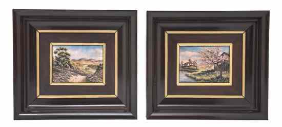 Appraisal: Two French Enameled Copper Plaques depicting landscapes both signed G