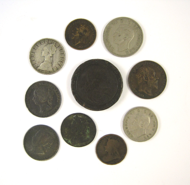 Appraisal: A GROUP OF TEN FOREIGN COINS Britannia copper two pence