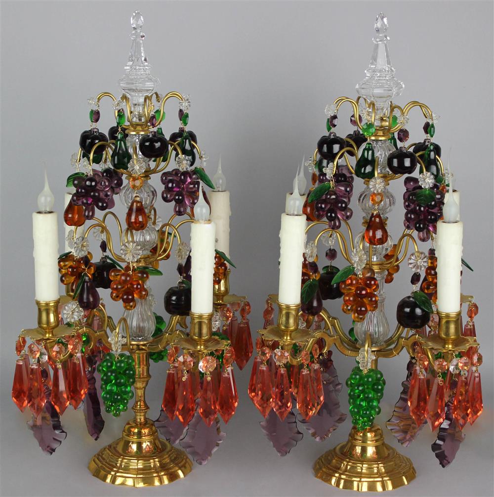 Appraisal: PAIR OF LOUIS XV STYLE GILT BRONZE AND MULTICOLORED GLASS