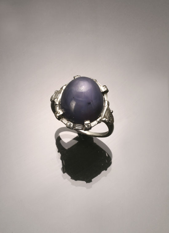 Appraisal: Art Deco Platinum Blue Star Sapphire and Diamond Dinner Ring