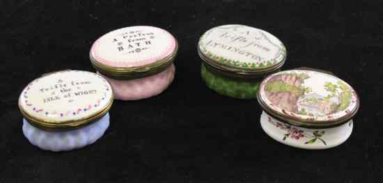 Appraisal: Four th century South Staffordshire enamel souvenir patch boxes comprising