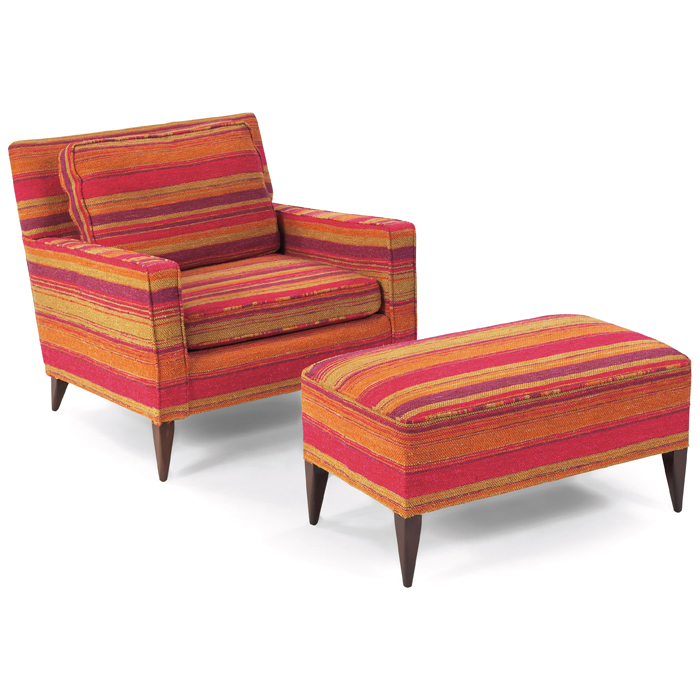 Appraisal: s Modern chair and ottoman original multi-colored striped silk upholstery