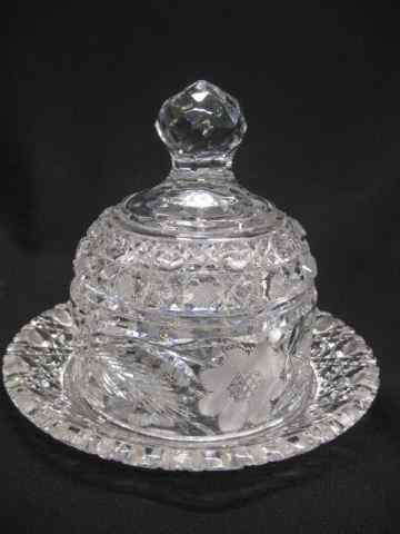 Appraisal: Cut Glass Butter Dish floral hobstar cane late brilliant period