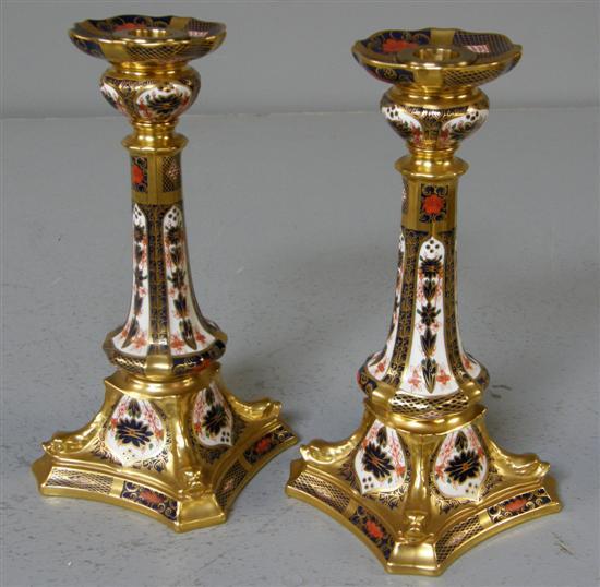 Appraisal: Pair of modern Royal Crown Derby Imari pattern candlesticks h