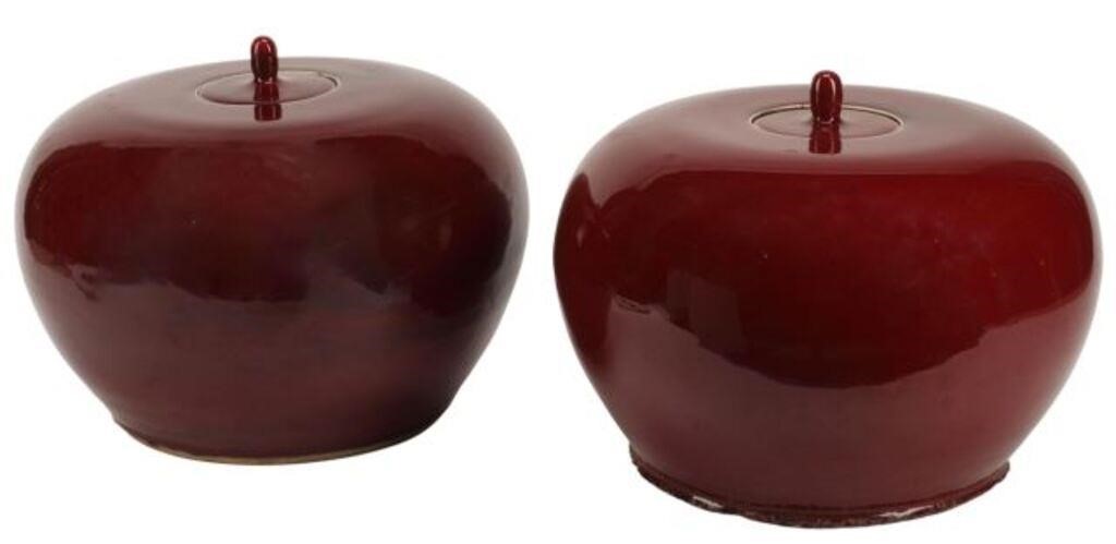 Appraisal: pair Chinese sang de boeuf oxblood porcelain melon jars roughness