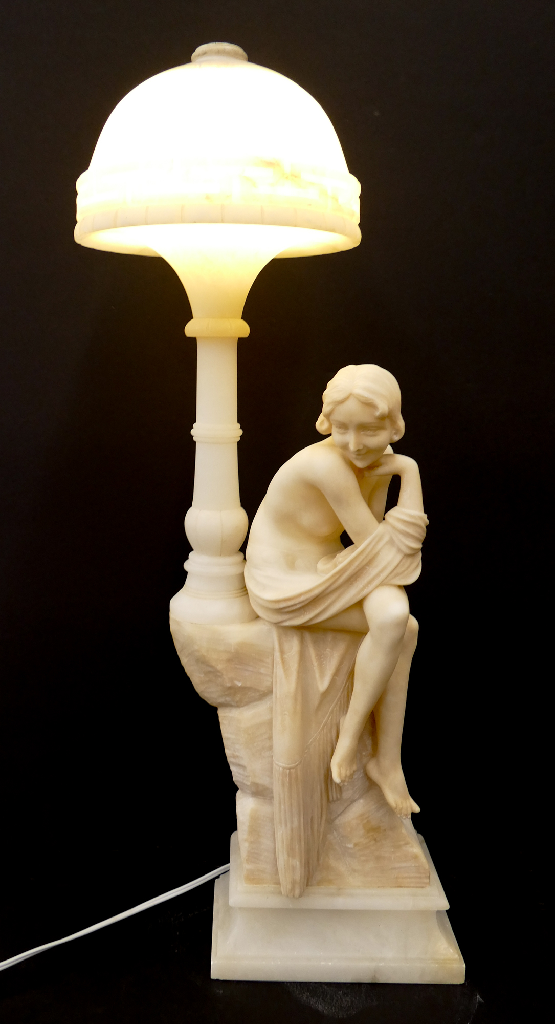 Appraisal: Gaspar Mascagni th century Italy Carved Alabaster Beauty Accent Lamp