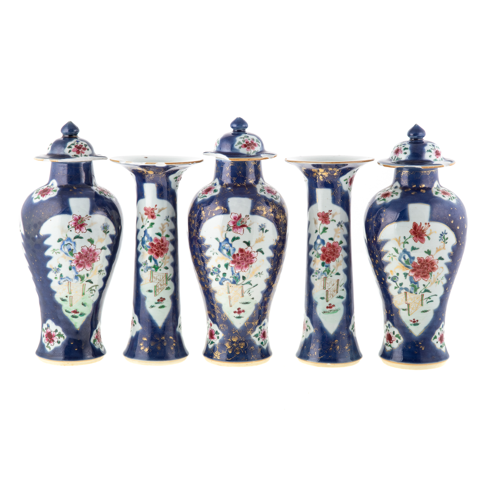 Appraisal: A RARE CHINESE EXPORT FAMILLE ROSE COBALT GARNITURE Circa -