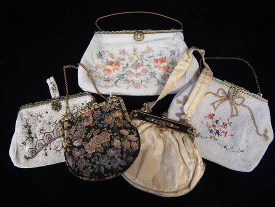 Appraisal: TEXTILES Five French purses with intricate clasps rectangular purse with