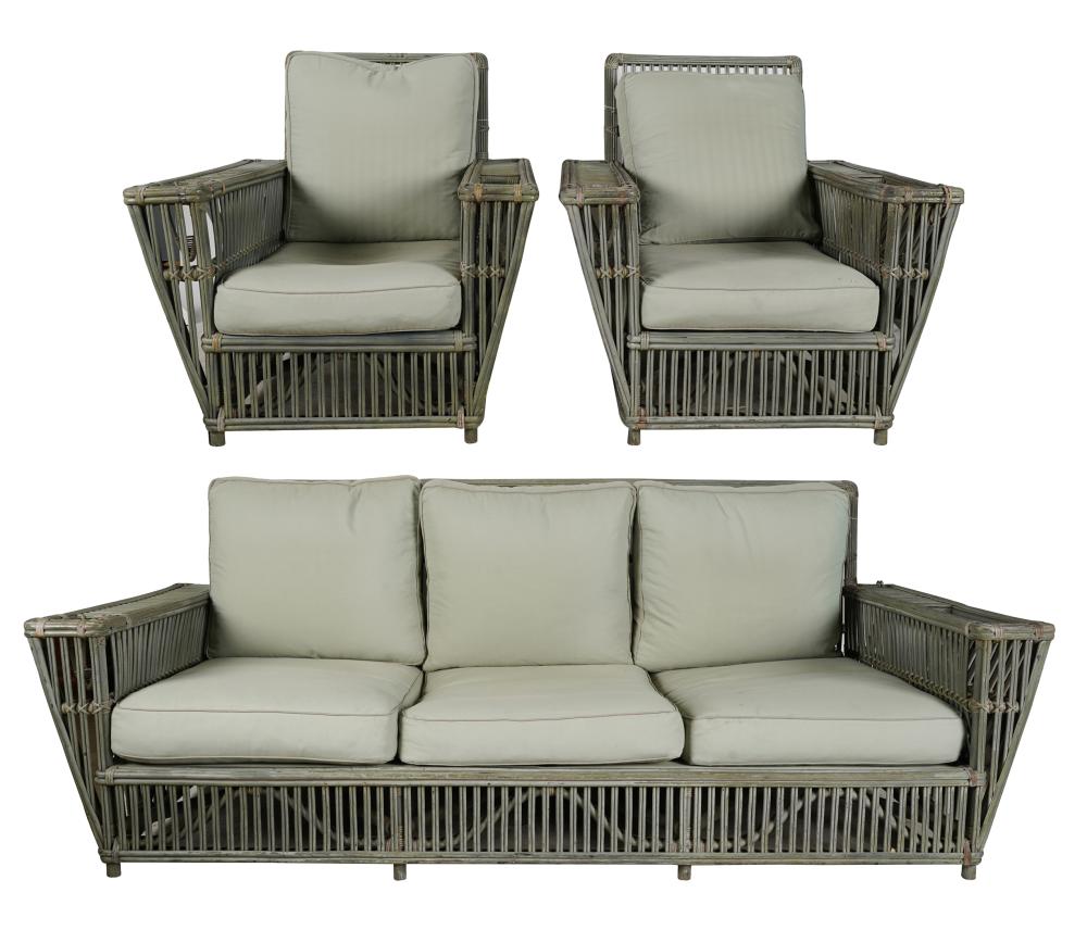 Appraisal: BIELECKY BROTHERS PAINTED RATTAN PATIO FURNITUREcomprising a sofa inches wide