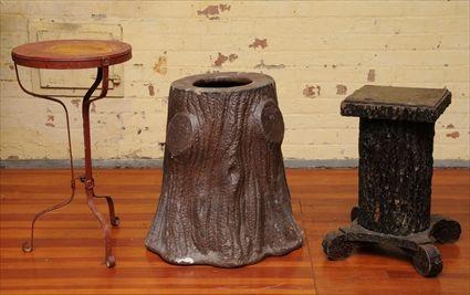 Appraisal: VICTORIAN PAINTED CAST-IRON TREE TRUNK-FORM PEDESTAL Together with a rustic