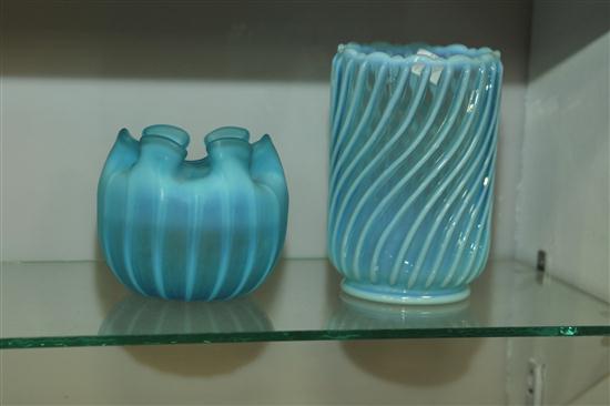 Appraisal: TWO PIECES OF ART GLASS A blue and white opalescent