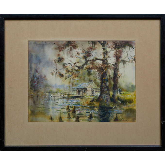 Appraisal: Robert M Rucker - Louisiana Bayou Landscape with Cabin th