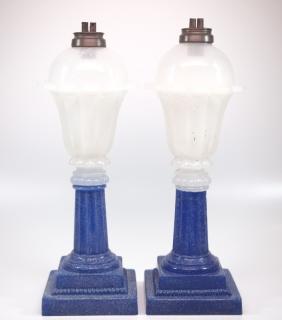 Appraisal: Pressed Tulip and Column oil fluid lamps pair A pair