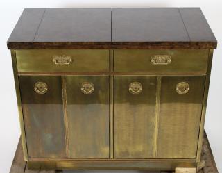 Appraisal: Mastercraft brass sideboard with burled elm top Mastercraft brass sideboard