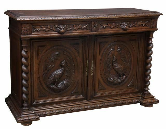 Appraisal: French Henri II style oak sideboard late th c rectangular