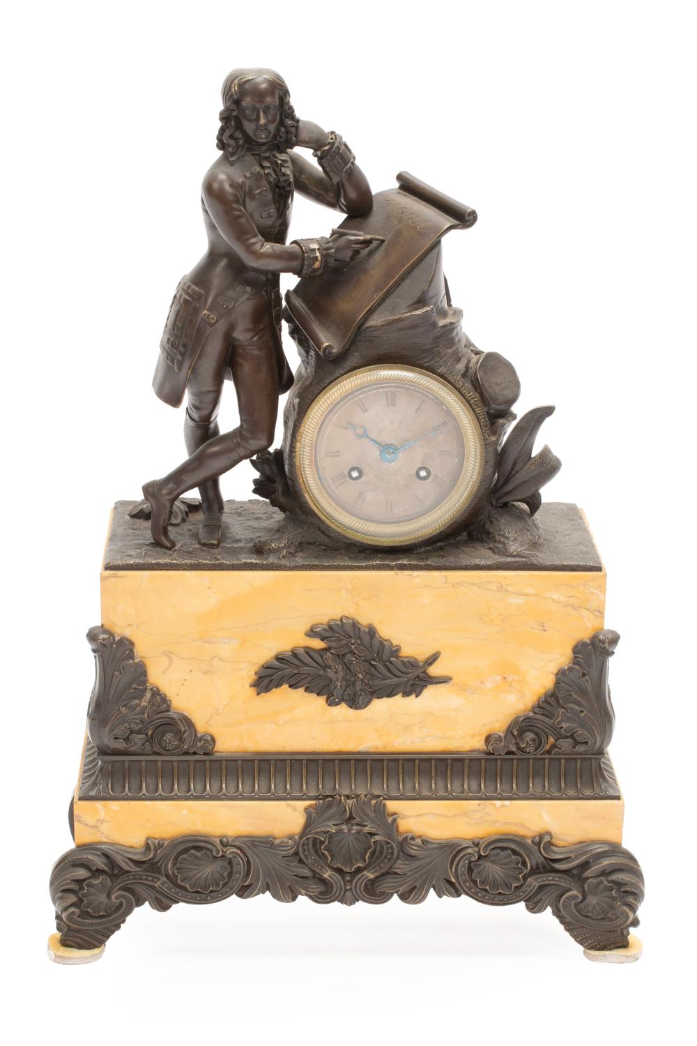 Appraisal: Louis Philippe Patinated Bronze and Marble Figural Mantel Clock th