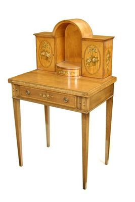 Appraisal: A satinwood and polychrome decorated bonheur du jour with tulipwood