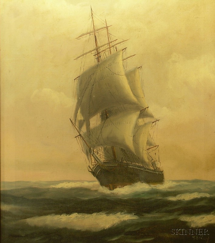 Appraisal: Framed Oil on Canvas Marine View with a Ship inscribed