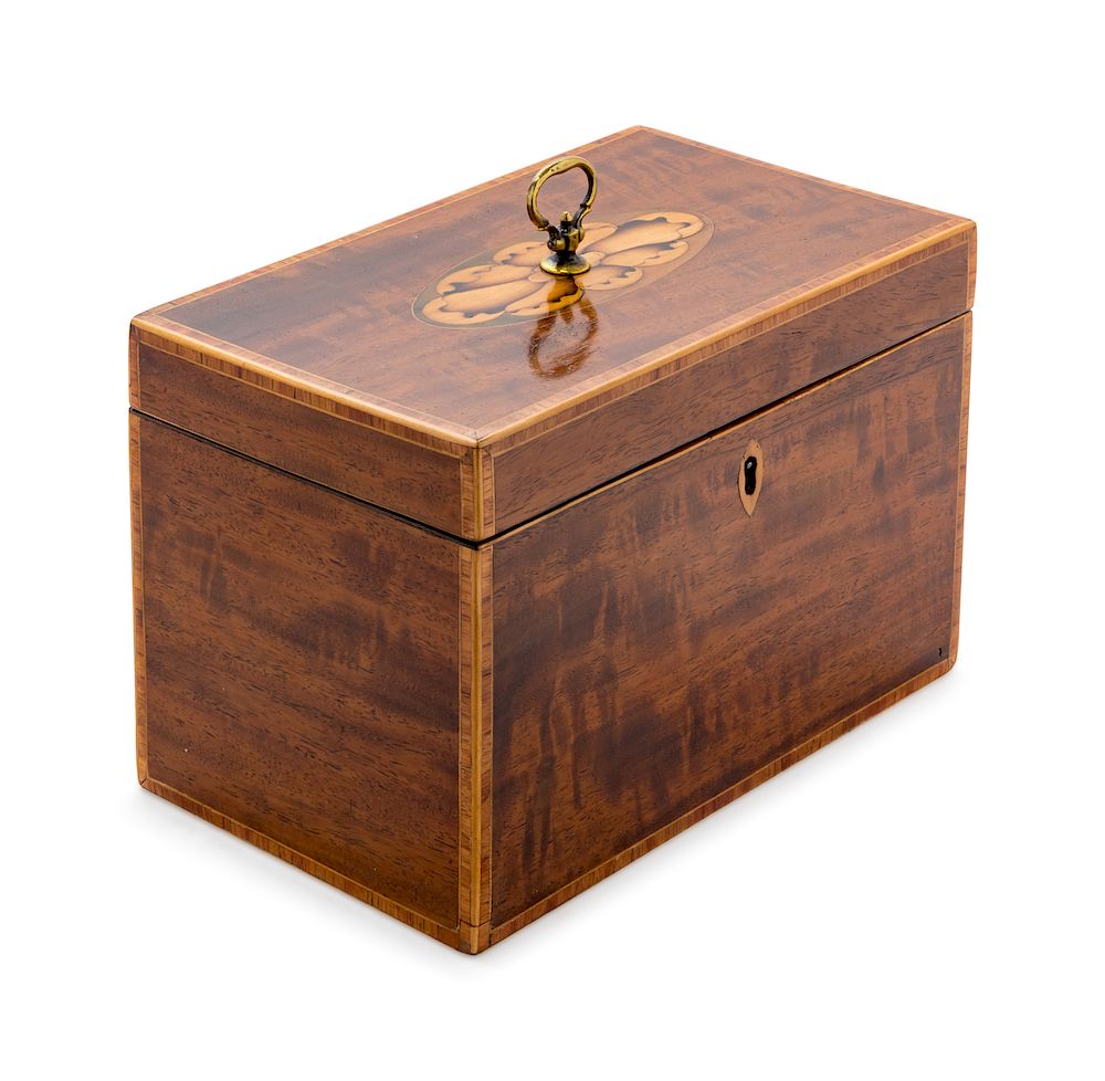 Appraisal: An English Marquetry Tea Caddy An English Marquetry Tea Caddy