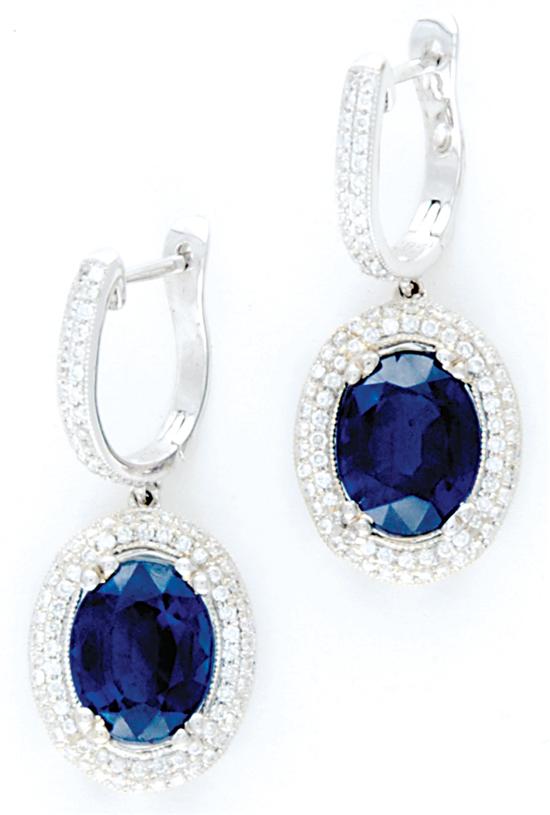 Appraisal: Sapphire and diamond earrings two blue sapphires ctw and approximately