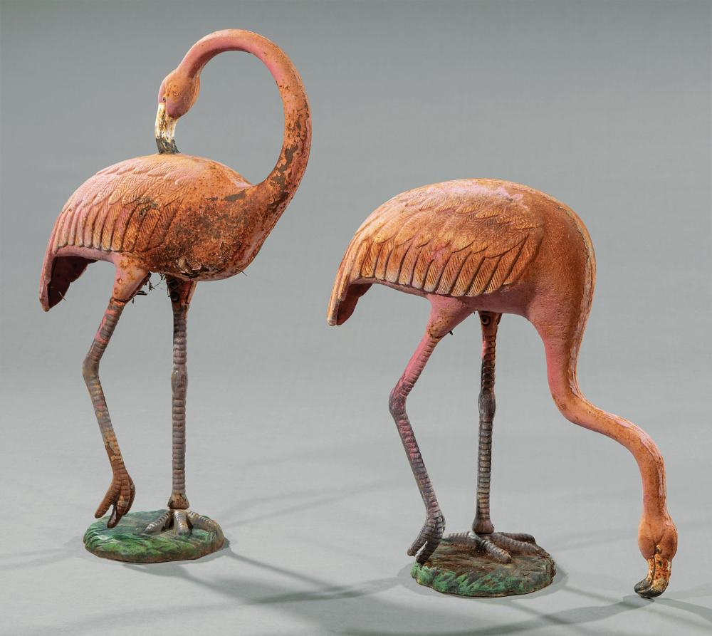 Appraisal: Pair of Vintage Polychrome Cast Iron Flamingo Garden Figures tallest