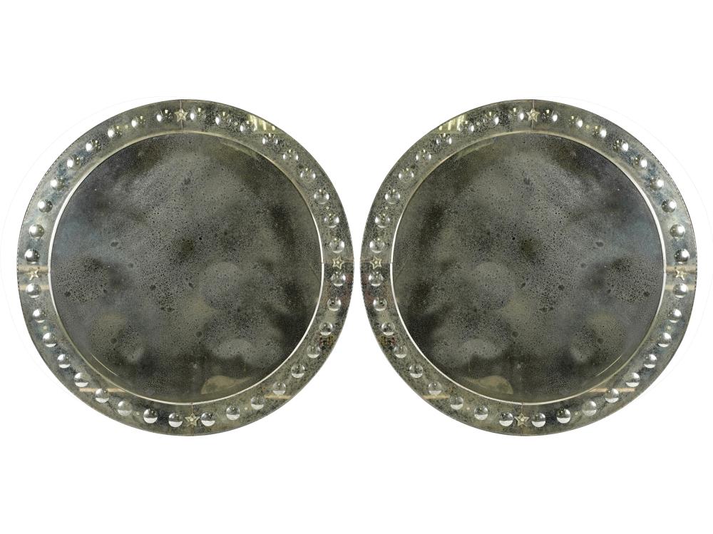 Appraisal: PAIR OF ROUND WALL MIRRORSeach round beveled glass plate within