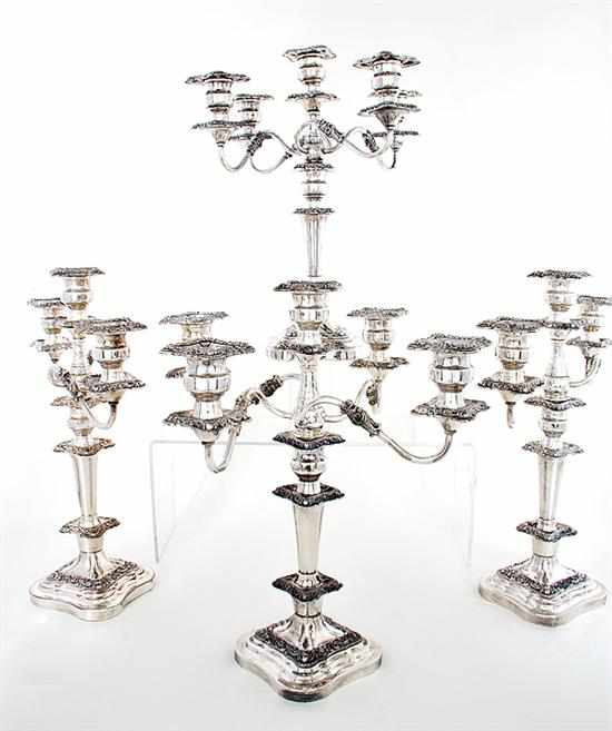 Appraisal: American silverplate four-piece candelabra set pair of five-light and pair